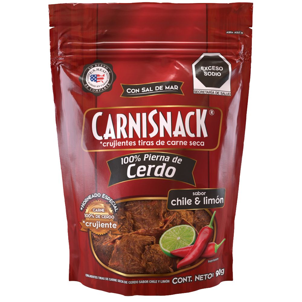 Carnisnack de Cerdo 90g Chile Limón - Caja 80 piezas