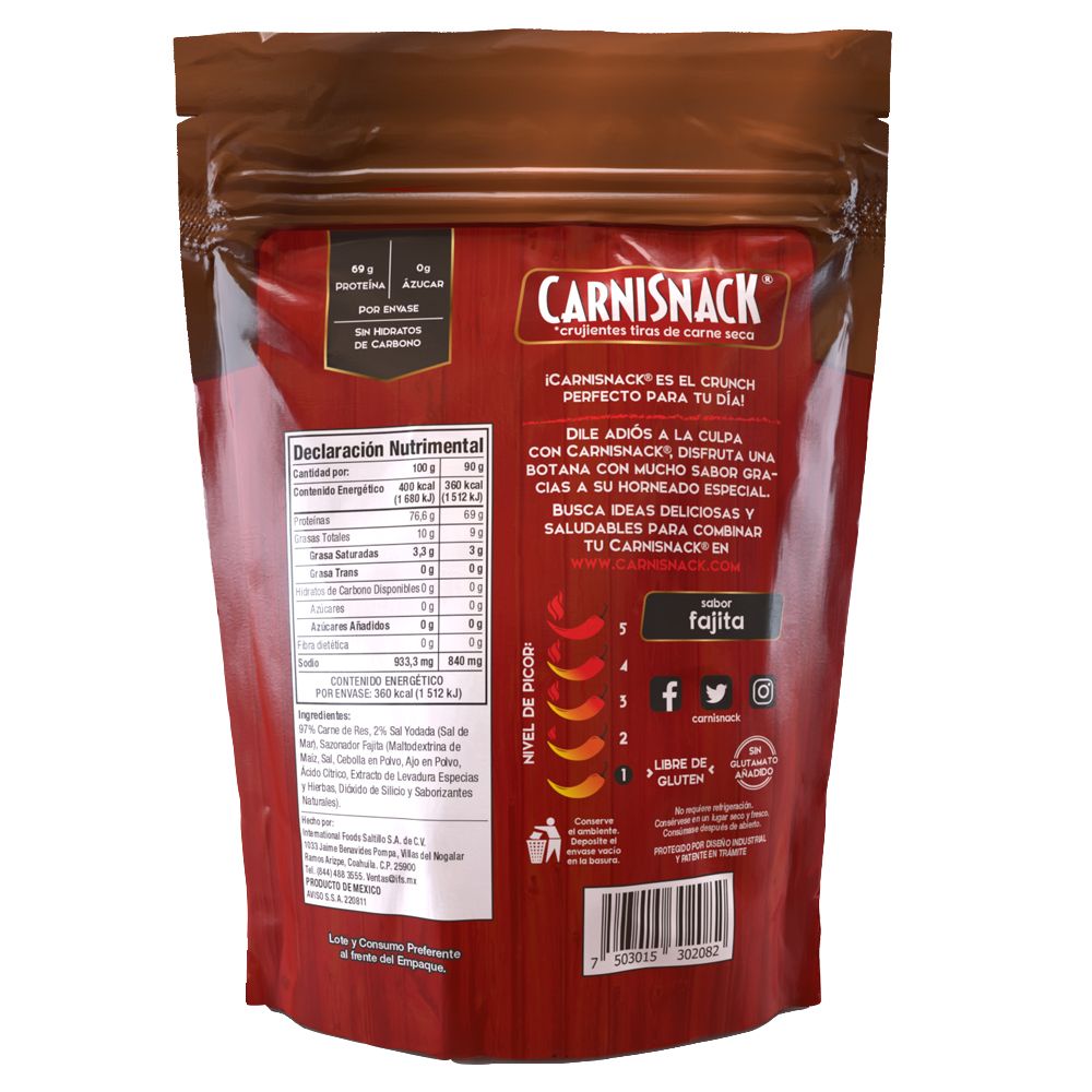 Carnisnack de Res 90g Fajita - Caja 80 piezas